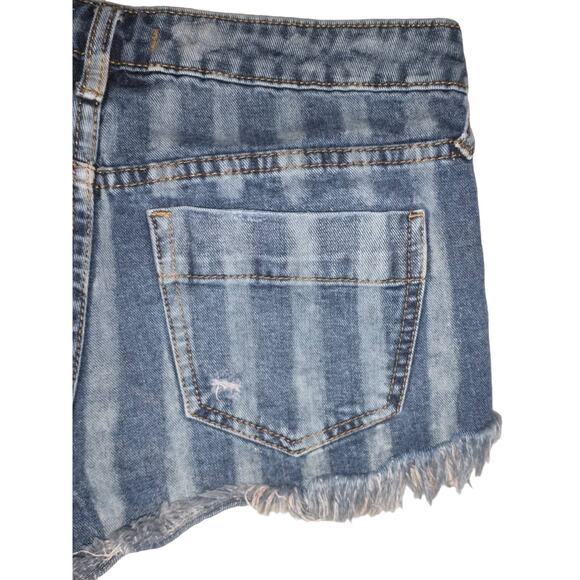 Free People Women's Blue Striped Short Shorts Size 26/US 2 Distressed - Picture 10 of 13